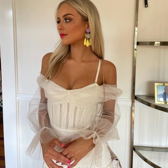 NWT JONATHAN SIMKHAI Threaded Lace Tulle Ruffle dress Size 8 - Picture 12 of 16